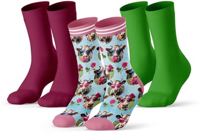 Sock My Feet - Sokken Dames - 3-Pack - Maat 36-38 - Duurzaam & Naadloos - Love Cow Print & Effen