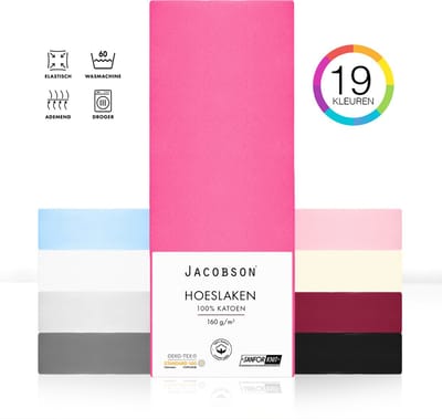 Jacobson PREMIUM - Jersey Hoeslaken - 90x200cm - 100% Katoen - tot 25cm matrasdikte - Felroze