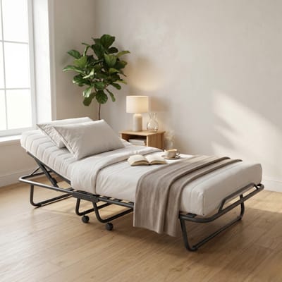 Troonz® Logeerbed Napoli 90x200 cm – Vouwbed met Matras - Opklapbed 1 persoons - Handmatig Verstelbaar Hoofdeind - Met beschermhoes