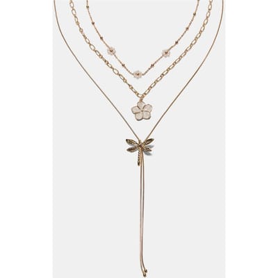 Stradivarius Set van 3 kettingen met bloem en libelle  Goud OS
