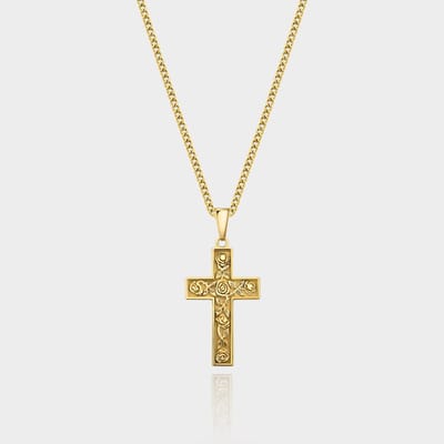 Rosevine Cross Hanger Kruis Roos Ketting - Gouden Ketting - 50 cm lang - Ketting Heren met Hanger - Griekse Mythen - Olympus Jewelry