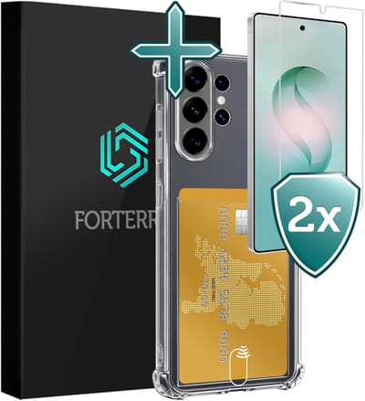 Hoesje Geschikt voor Samsung Galaxy S26 Ultra - Met 2x Screenprotector - Pashouder - Kaarthouder - Back Cover - Telefoon Hoes Shockproof - Siliconen Case - Shock Proof - Pasjes Houder - Transparant