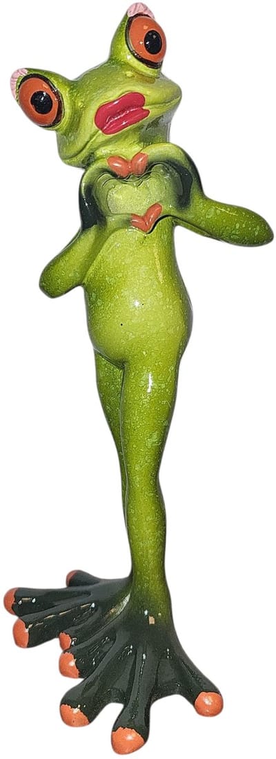 Kikker beeldje - Verliefde kikker vrouw - Hartjes hand - Valentijn - Moederdag - Liefde - 17 cm hoog - Polyresin
