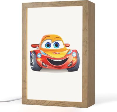 Nachtlampje 20x30 cm - Kinder lampje - Raceauto - Oranje - Jongens - Kinderen - Auto - Tafellamp kinderkamer - Slaapkamer lamp - Bedlamp kinderen - Kinderlampje stopcontact - Wandlamp babykamer - Nachtlampjes