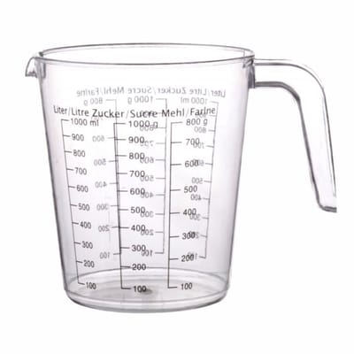 Maatbeker – (1000 ml) – PVC maatglas – Transparant – Met schaalverdeling – Keuken- / laboratoriummeter