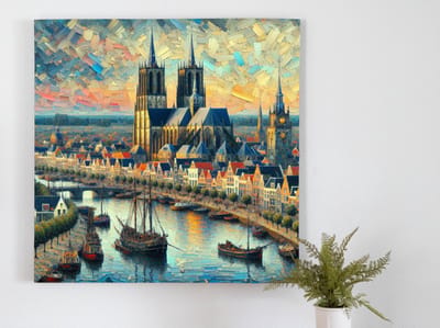 Olieverf groningen schilderij | Noordelijke schakeringen: een verfijnd kunstwerk van Groningse schoonheid | Kunst - 60x60 centimeter op Dibond | Foto op Dibond