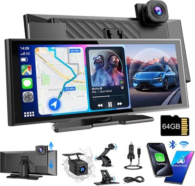 ESSGOO 10 inch Draagbare CarPlay & Android Auto - Universele Auto Monitor - met 64GB - 4K Dashcam Voor Achter - Lichtgevoelig Scherm - Touchscreen