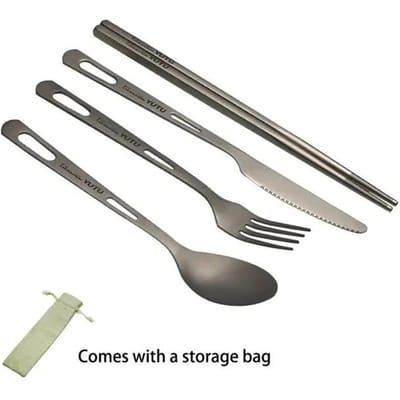 Titanium Servies Set Huishouden 4 in 1 Eetgerei mes en vork lepel Reizen Vajilla Kamperen Draagbare Benodigdheden Vork Lepel Set
