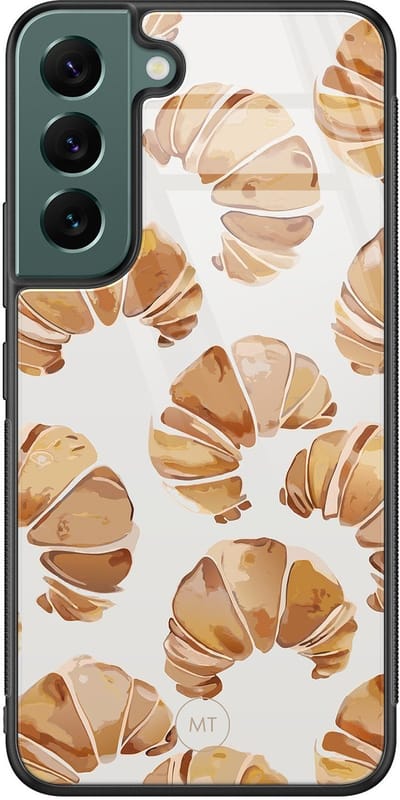 Hoesje geschikt voor Samsung Galaxy S22 - Croissant - Hard Case Zwart Back Cover - Print - Beige - Mooie Telefoonhoesjes