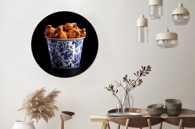 WallCircle - Wandcirkel - Muurcirkel - Kip - Bucket - Delfts blauw - Lekker - Aluminium - Dibond - 90x90 cm - Binnen en Buiten