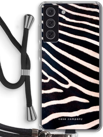Hoesje met koord geschikt voor Samsung Galaxy S21 FE hoesje met Koord - Zebra - Telefoonhoesje met Zwart Koord - Bescherming aan alle Kanten en Over de Schermrand