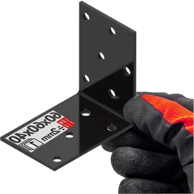 Hoekverbinder 90 Graden - Haakse Beugel Staal - Houtverbindingen Maken - Zwart Gepoedercoat - 60x60x40x2mm - Zwart