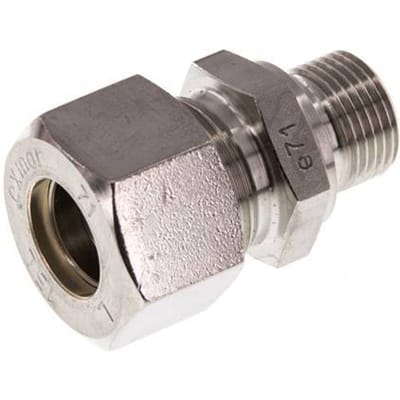G 3/8'' Buitendraad x 15L RVS Rechte Knelfitting 315 Bar DIN 2353 - FL2S-MO-ST-038G-15-L