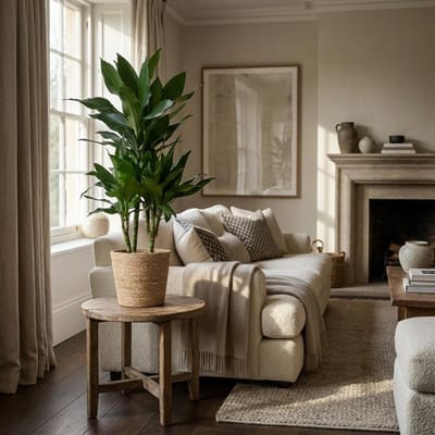 Green boutiQ - Kamerplant - Drakenbloedboom - Dracaena Janet Craig - Groen - Weinig onderhoud - 1 Plant - met Mand - Pot 21cm - Hoogte 90 - 100cm