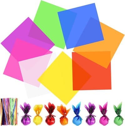 40 Kleurrijke Cellofaan Vellen met 120 Metallic Touwtjes - Inpakpapier voor Cadeaus en Knutselen