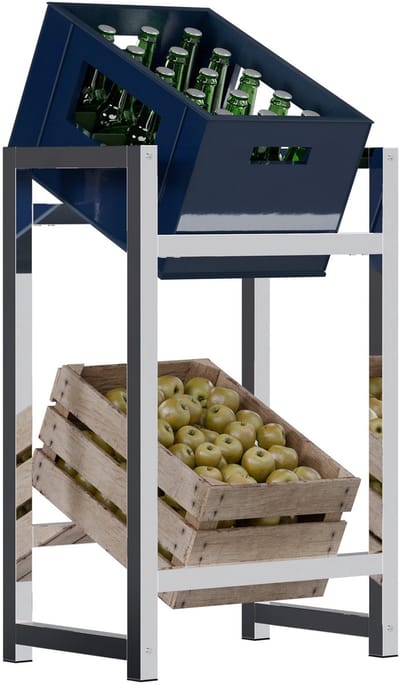 CLP Krattenrek Stack - Metalen Drankkrat Rek voor 2 tot 9 Kratten - Stevige Flessenkrat Standaard - Moderne Uitstraling - chroom - 2 Kratten