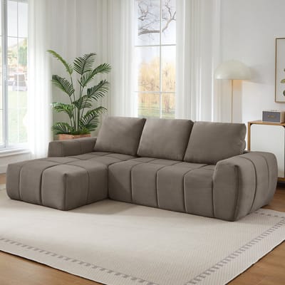 HAUSS SPOLE Hoekbank - Moderne L-Vorm - Zonder Montage Met Afneembare Kussens - Voor Woonkamer En Kantoor - Cord Taupe