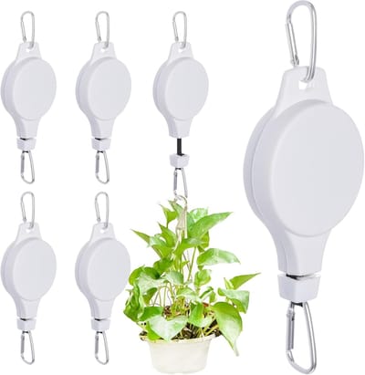 Tuinhaak-katrol telescopische hanger-katrolontwerp-verstelbare hoogte voor het ophangen van planten, stevige plantenhanger voor tuinmandenpotten-wit- 6stuks