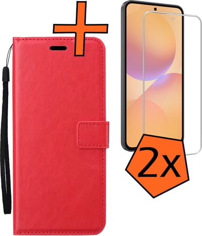 Hoes - Met 2x Screenprotector - Geschikt voor Samsung Galaxy A36 - Luxe Pasjeshouder - Bookcase Portemonee - Flip Case - Kunstleer Book Case - Flipcase Hoes - Book Cover - Walletcase - PortemonneeHoes - Rood