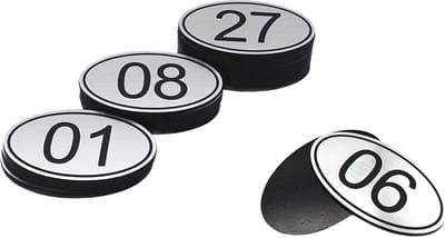 Tafelnummers Gegraveerd - Nummerplaten - Horeca Gebruik - Inclusief Dubbelzijdig Tape - 30x50mm Ovaal - Zilverkleurig