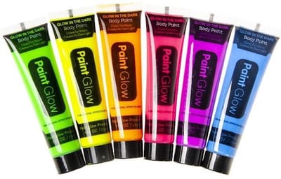 6 x 25 ml Paint Glow in the dark Face & Body paint NEON roze geel paars oranje groen blauw - XL tubes - Carnaval