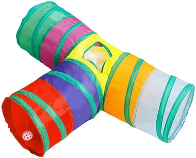 Gloovon® -Konijnentunnel & Kattentunnel 3-Weg - Gloovon Speeltunnel voor Huisdieren - Opvouwbaar - Regenboog - 25cm Diameter