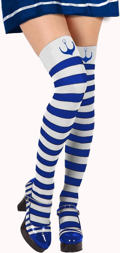 Atosa Verkleed kousen matroos - Blauw/wit - polyester - anti slip- voor dames - maritieme accessoires