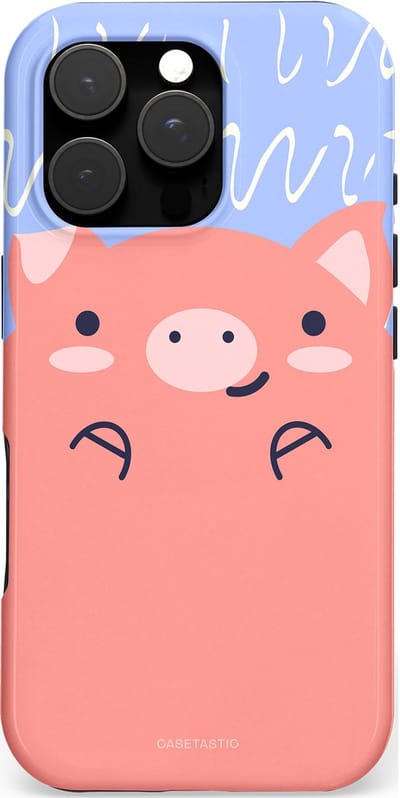 Casetastic hoesje geschikt voor Apple iPhone 16 Pro - MagSafe - Dubbellaagse bescherming - Knuffel van varken - Fashion Case - Koraal Lichtblauw