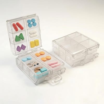 Tablettenbox voor 7 dagen met 12 vakken, opvouwbare pillendoos, transparante tablet-organizer voor onderweg, ideaal voor medicijnen en handtassen