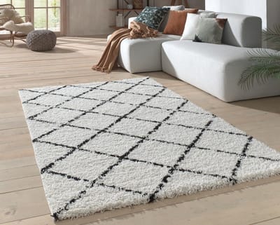 Flycarpets Candy Diamond Vloerkleed - Crème / Zwart Geruit - Hoogpolig - 120x170 cm