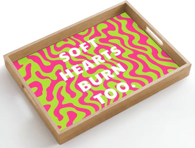 Dienblad hout 50x35 cm - Schootdienblad - Abstract - Quote - Centraal - Roze - Borrelplank rechthoek - Plateau dienbladen
