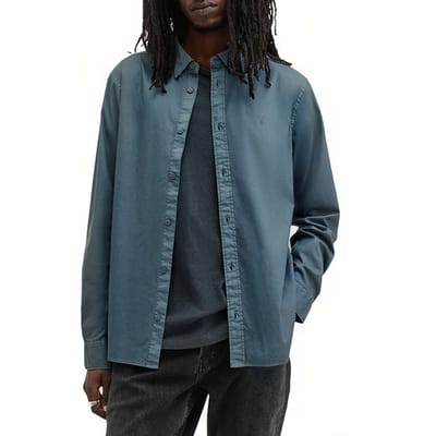 AllSaints Hawthorne Ls Shirt Ashy Blue Maat: XS | Casual Overhemden Outlet | Heren | Blauw