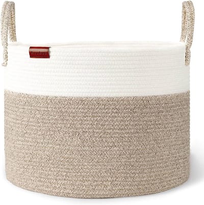 Katoenen wasmand en opbergmand - Geweven opvouwbare speelgoedmand 42 x 38 cm