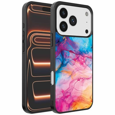 Geschikt voor iPhone 17 Pro Max Telefoonhoesje met Regenboog Acryl Marmer Opdruk - TPU Backcover Case Rainbow Acrylic Marble Design - Smartphonica geschikt voor iPhone 17 Pro Max