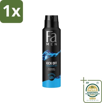 1 x Fa Men - Deodorant Lichaamsspray - Kick-Off - Verfrissend - 48 uur Bescherming - 150 ml- Deodorant Spray - 48 Uur Bescherming - Aluminiumzouten - Verfrissend - Huidvriendelijk