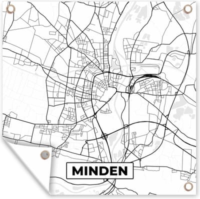 Tuin poster Minden - Stadskaart - Plattegrond - Kaart - 200x200 cm - Tuindoek