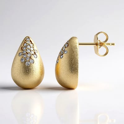 Cavill - 925 Sterling Zilver Vergulde Oorbellen - I1 (G) Ronde Briljant Diamant 0,212 ct - Pavé Cascade Ontwerp - Elegante Fonkelende Dames Oorbellen