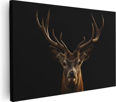 Artaza Canvas Schilderij Hertenkop - 30x20 cm - Klein - Muurdecoratie Gewei - Wanddecoratie Dierenkop - Schilderijen Op Canvas