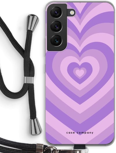 Case Company® - Hoesje met koord geschikt voor Samsung Galaxy S22 hoesje met Koord - Hart Paars - Telefoonhoesje met Zwart Koord - Bescherming aan alle Kanten en Over de Schermrand