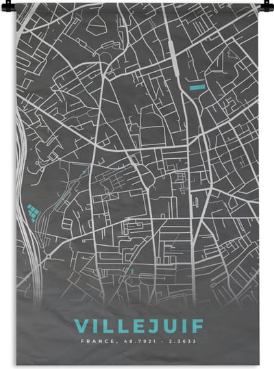 Wandkleed - Wanddoek - Frankrijk – Plattegrond – Kaart – Villejuif – Stadskaart - 120x180 cm - Wandtapijt
