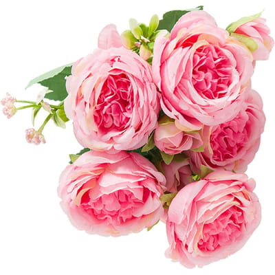 2 bouquets de pivoines artificielles romantiques et vives de 6 cm de diamètre, attrayantes, décoratives et légères rose