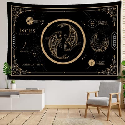 Tapisserie murale suspendue de Tarot Constellation, sorcellerie psychédélique, Hippie Tapitz, décoration de dortoir pour la maison, tissu de fond 95x70CM black