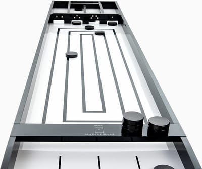 Luxe Sjoelbak Jan Des Bouvrie - Pianolak Zwart / Wit - 200 cm - Inclusief zwarte sjoelstenen - Wedstrijdsjoelbak
