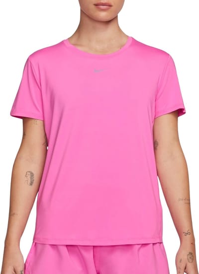 NIKE W NK ONE CLASSIC DF SS TOP Dames Sporttop - Roze/Zwart - Maat S