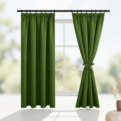 Maison Elara Verduisteringsgordijnen Plooiband met Riemen, Ondoorzichtige Luxe Gordijnen voor Woonkamer, 140x200 cm (B x H), Groen, 2 stuks