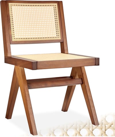 tectake® Houten Stoel Lizzy - Donker Eiken - Eetkamerstoel met Weens Vlechtwerk - Boho-Stijl Stoel met Rugleuning - Massief Houten Frame - Belastbaarheid 120 kg