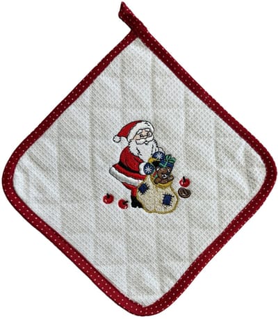 Pannenlappen - Kerst - Wit - Kerstman - rode rand - 2 stuks