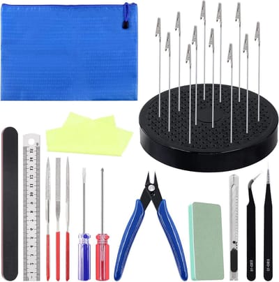 27-delige bouwgereedschap set voor hobby modelbouw inclusief 360 graden draaibare schilderhouder met alligatorclips - ideaal voor model liefhebbers en DIY projecten