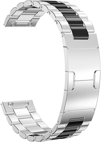 Strap-it Stalen 'One Push' bandje geschikt voor Samsung Galaxy Watch 3 45mm / Watch 1 46mm / Gear S3 - Polar Vantage M3 / M2 / M / V3 / Polar Grit X / X Pro / X2 Pro - Huawei Watch GT 1/2/3/4 46mm/ GT 5 (Pro) (46mm) - Zilver/Zwart