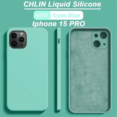 CL CHLIN Siliconen Hoesje voor iPhone 15 Pro – Cyan blauw – Zachte Binnenvoering – Verhoogde Randen